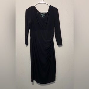 Lauren By Ralph Lauren Jersey Knit Mock Wrap Dress Black Dress Size 10